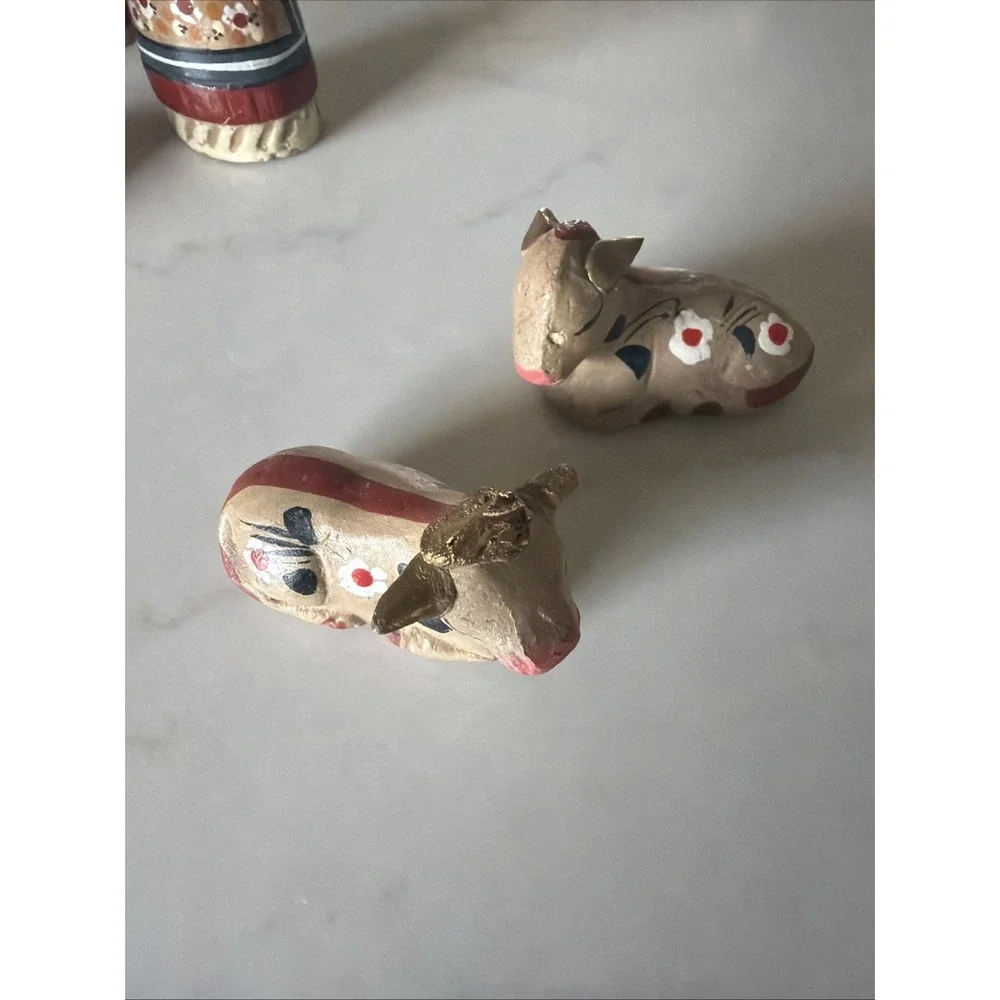 Vintage Mexican Folk Art Nativity Set 9 Pc Hand Painted Pottery Christmas